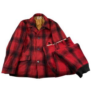 VTG SET 60s Sears Active Sportswear Hunting Jacket 42 Pants 33x30 Red Plaid Wool